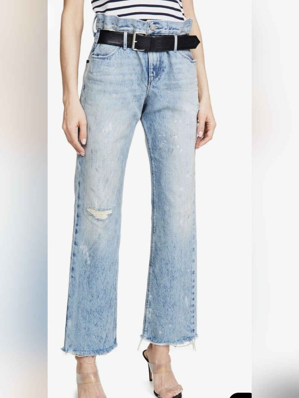 RtA Road To Awe Belted Dexter High Rise Relaxed Fit Distressed Denim Jeans Small